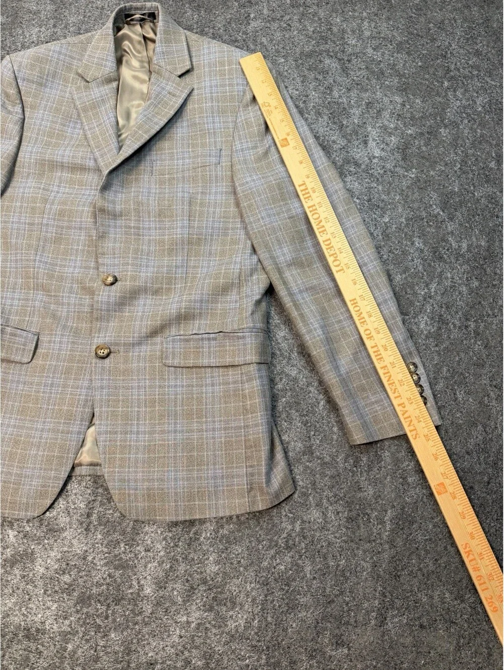 Lauren Ralph Lauren 36R Silk Wool Sport Coat Gray Blue Plaid Blazer Classic